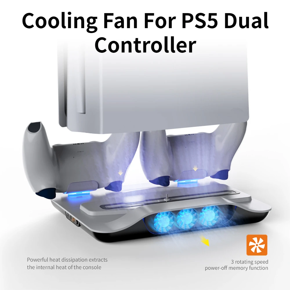 

Вертикальная подставка для PS5, зарядное устройство для двух контроллеров, с охлаждающим вентилятором