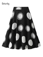 vintage big polka dot print chiffon skirt for women korean fashion back elastic high waist flowy black midi skirts summer k112