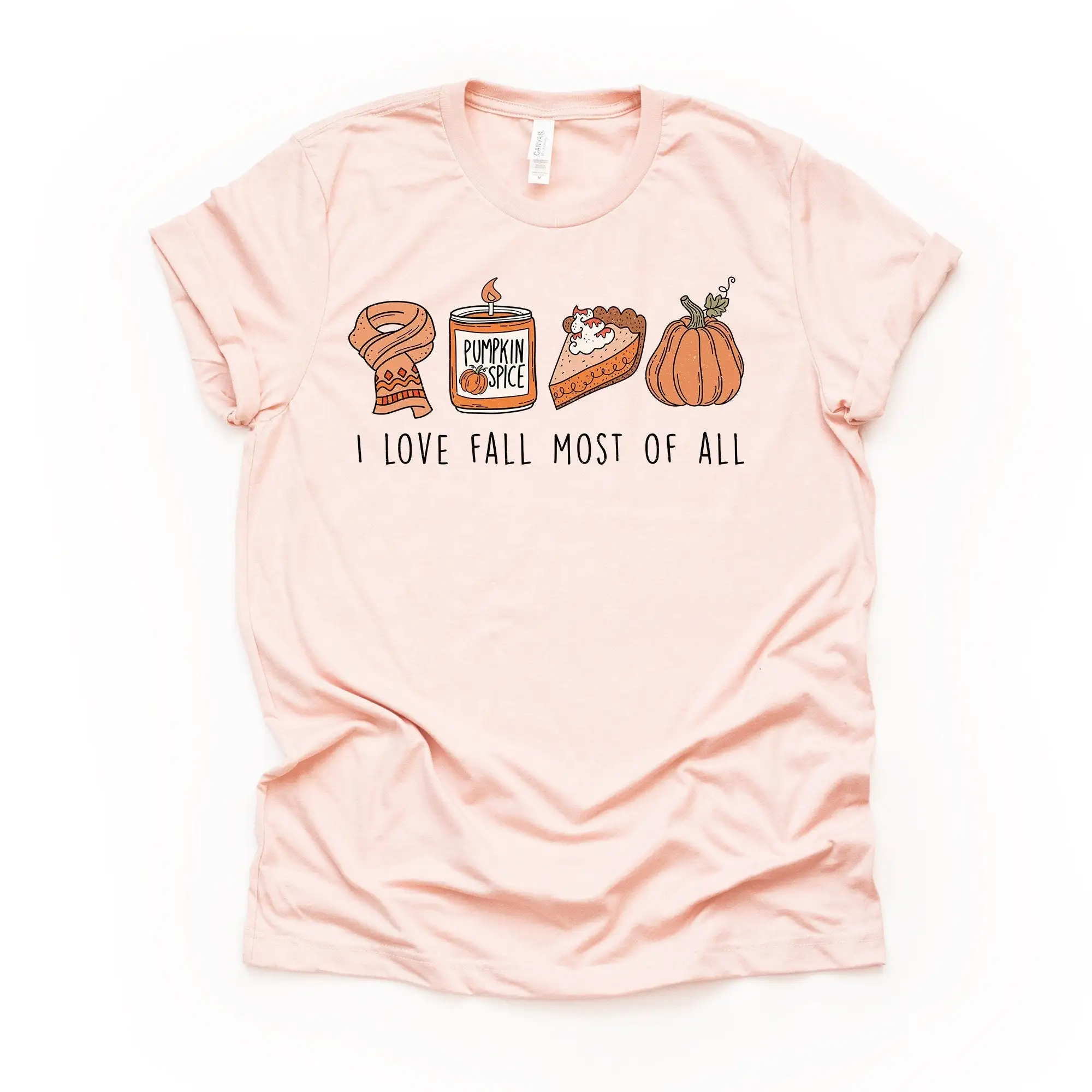 Осенняя футболка I Love больше всего шарф в виде тыквы и свечи дизайн на премиум