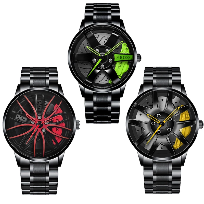 

Nieuwe Wiel Horloge Voor Mannen Luxe Trend Cool Sportwagen Heren Polsband Rvs Mode Leven Waterdichte Quartz Horloges
