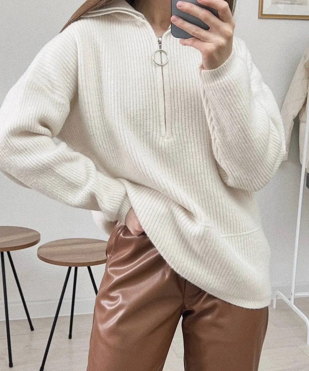 

Oversized Sweater Solid High Neck Ring Zipper Sweater for Women Autumn Winter Thicken Women Jumper
