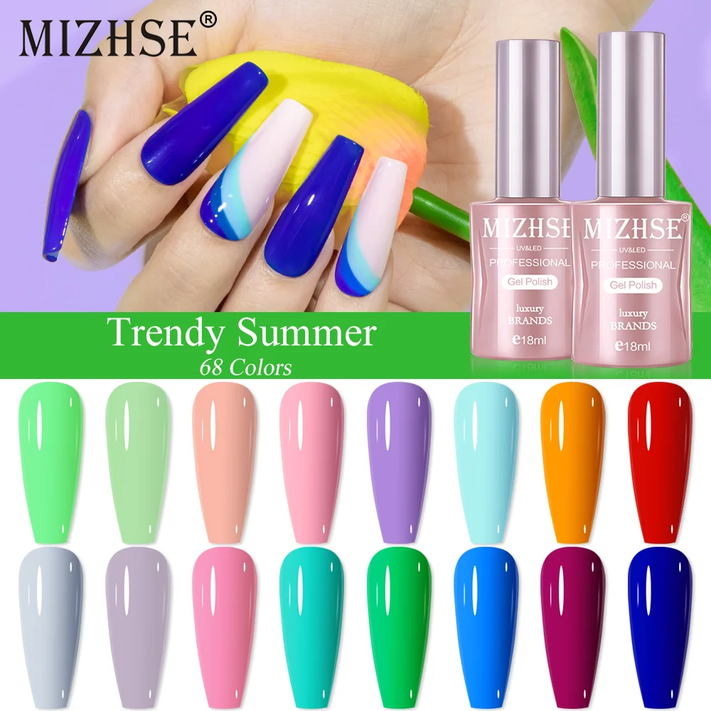 

MIZHSE 18ml Gel Nail Polish Colorful French Summer Nail Polish for Nail Art Soak Off UV Gel Varnish Hybrid Base Top Matte Coat