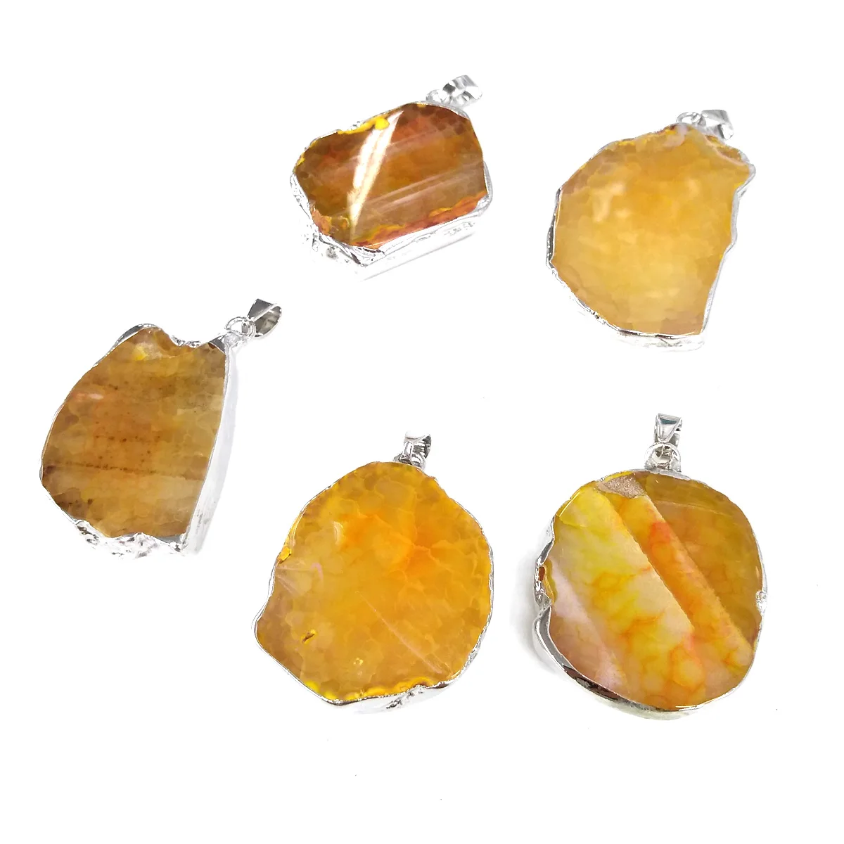 

Semi-precious stones Crystal Yellow Agate Unshaped Silver-plated Pendant Crafts DIY Necklaces Bracelets Earrings Jewelry