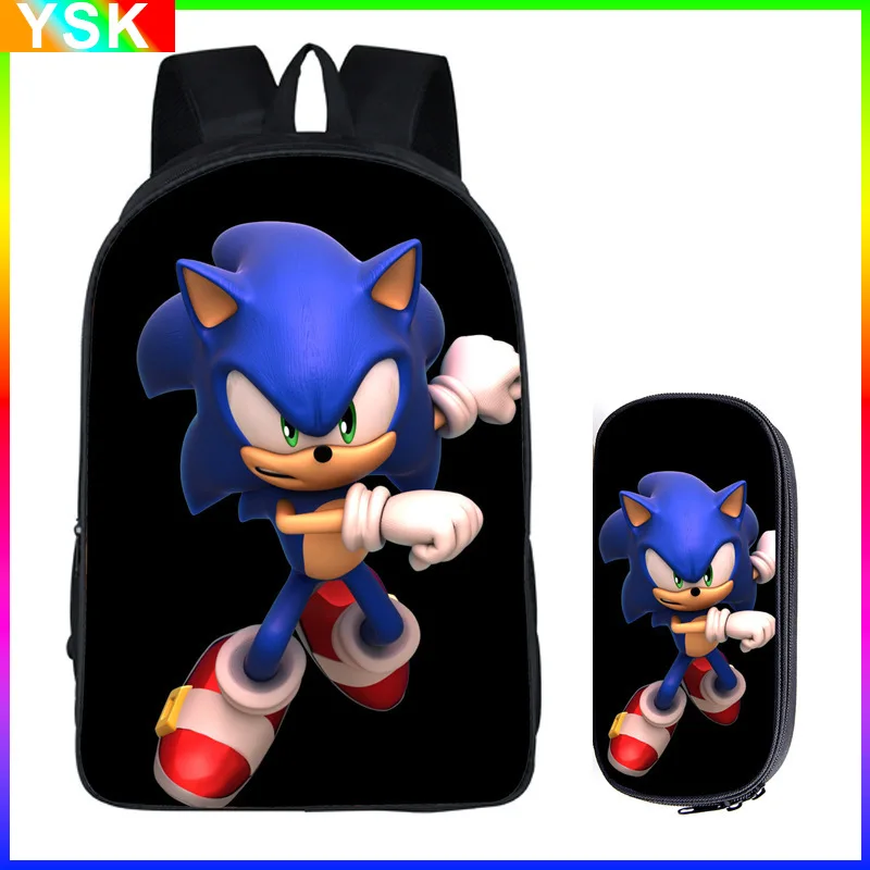 

Two-piece Game Sonic New Cartoon Student Bag Large-capacity Zipper Backpack Pencil Case Sports Travel Children's SchoolBag
