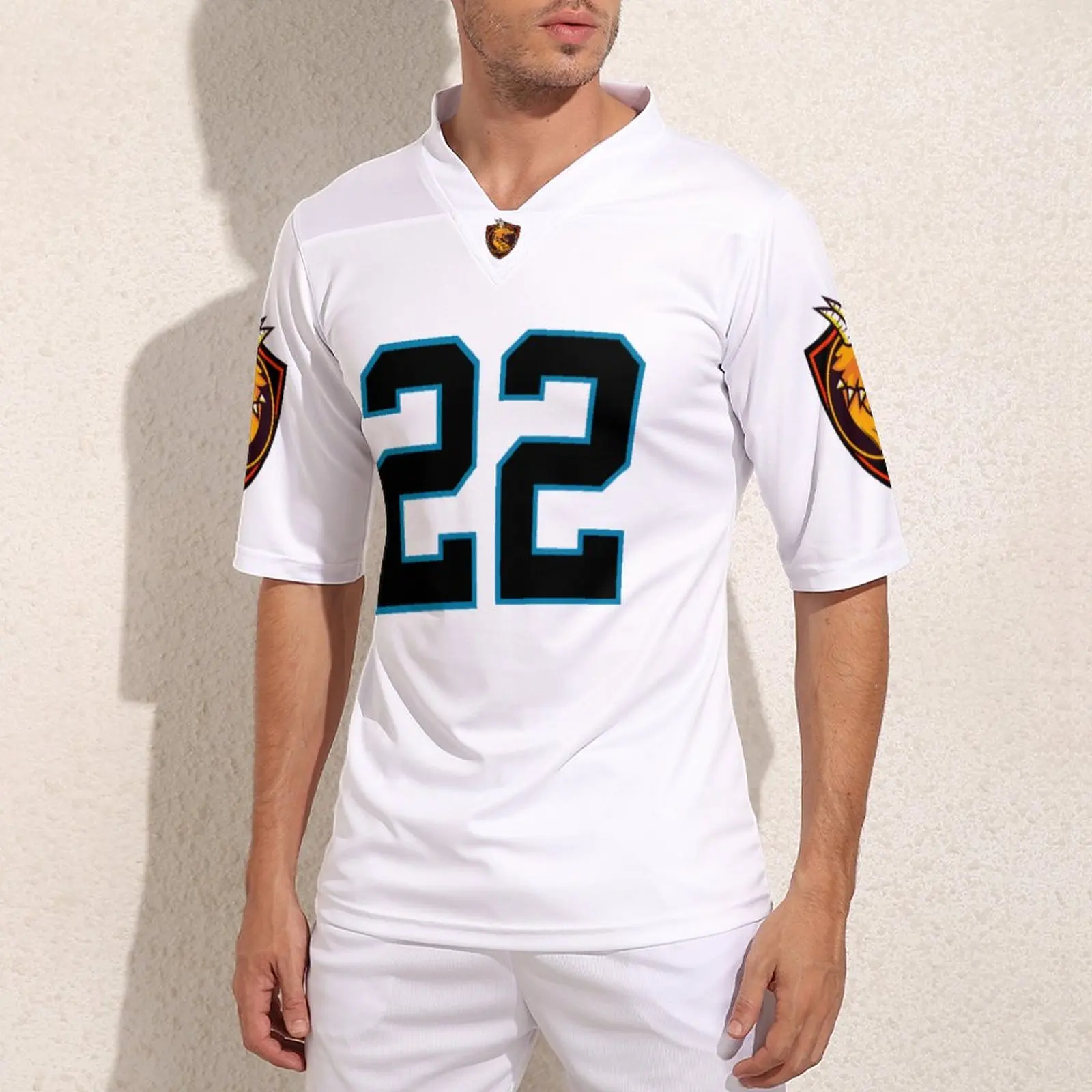 

Custom Carolina No 22 White Football Jerseys Men Retro Rugby Jersey Sporting Customization Rugby Shirt