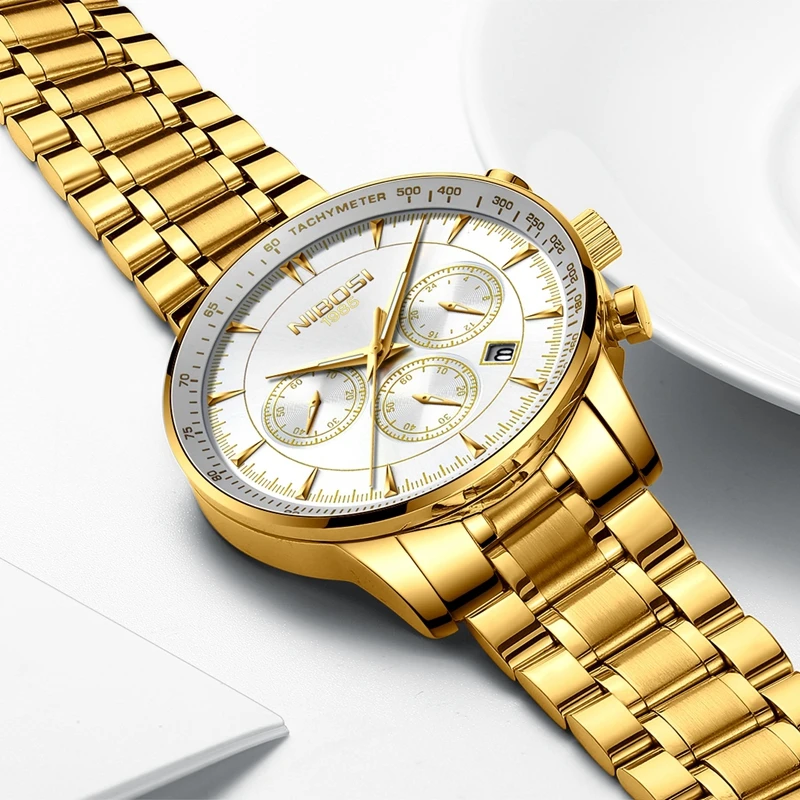 NIBOSI Gold Mens Watches Top Brand Luxury Sport Quartz Dress Clock Waterproof Military Blue Wrist Watch Men Relogio Masculino enlarge