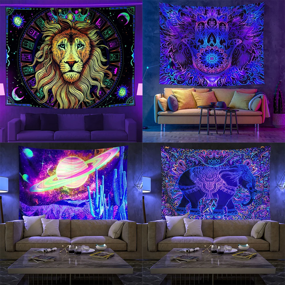 

Fluorescent Mushroom Wall Hanging Tapestry Glows Under UV Light Psychedelic Lion Bedroom Living Room Home Decor Tapestry