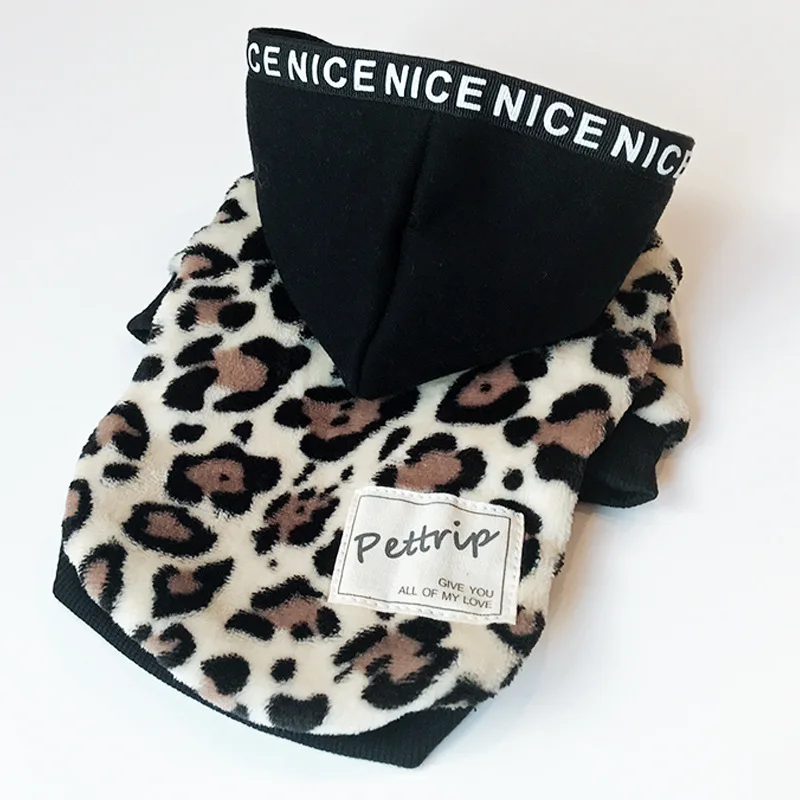

Warm Dog Coats With Caps Leopard Printing Two Feet Pet Jackets For Autumn And Winter 2021 Hot Sale Clothes For Pet Dog