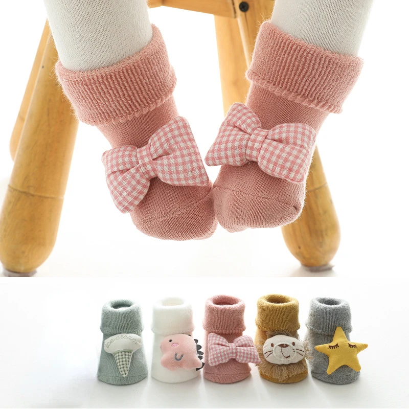 

Winter Terry Thickened Soft Cotton Infant Baby Girl Boy Socks 3D Doll Cartoon Animal Lion Dinosaur Anti Slip Floor Socks 0-3Y