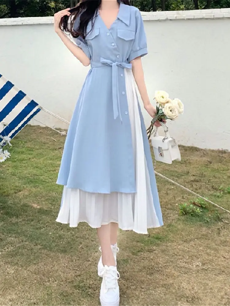 

Длинное платье с V-образным вырезом, весна-осень, корейская мода, летние платья, женская повседневная одежда 2023, элегантные Базовые платья, ZY7678