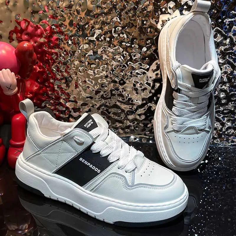 

Spring 2023, leather thick bottom, cowhide small white shoes for boys, Korean fashion shoes, casual and versatile men's shoes