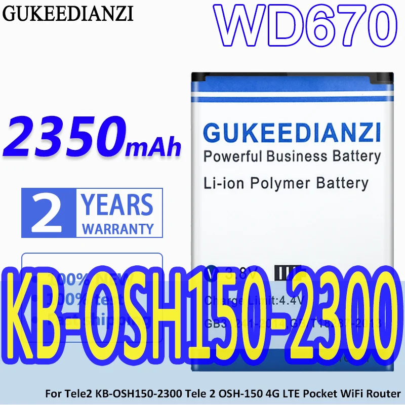 

Аккумулятор большой емкости GUKEEDIANZI WD670 2350 мАч для телефона 2 KB-OSH150-2300 Tele 2 OSH-150 4G LTE, Карманный Wi-Fi роутер, батарея