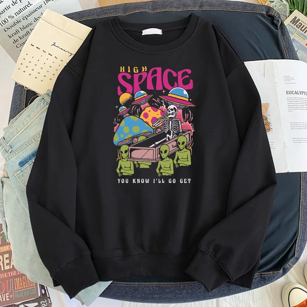 

High Space You Know Go Get Alien Ufo Skeleton Print Man Hoodie Shoulder Drop Style Clothes Fashion Creativity Pullover Men Hoody