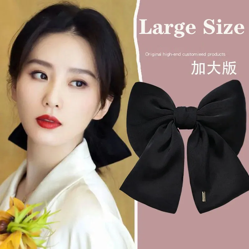 

Large Big Bow Black Satin Women Hair Clip Hairwear Temperament Sweet Girls Bowknot Hairpin Fashion Lady HairAccessory