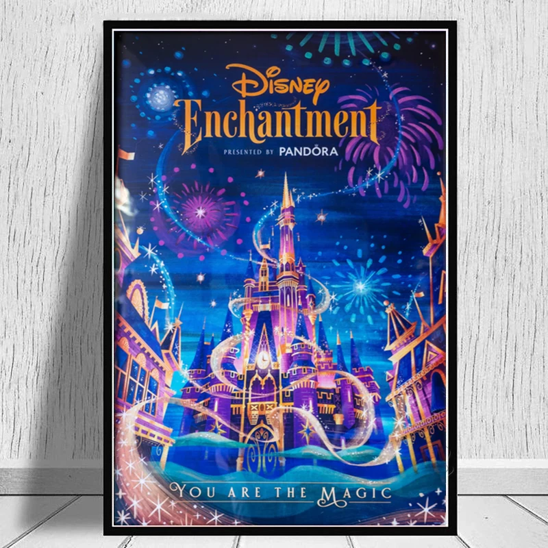 

Disney Magic Castle Poster Enchantment Disneyland Canvas Painting Cartoon Mermaid Princess Wall Art Print Picture Kid Room Decor