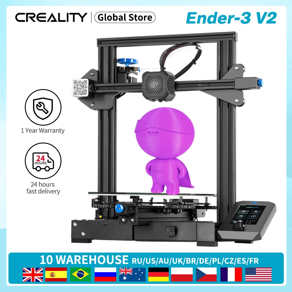 

CREALITY 3D Ender-3 V2 Printer Kit New UI Display Screen With Resume Printing 32 Bits Silent Mainboard 3D Printer