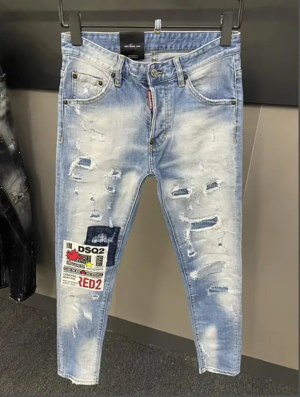 

New classic Dsquared2 trending streetwear Denim Desingner ripped patch jeans high quality Men's size 44--54 DSQ027