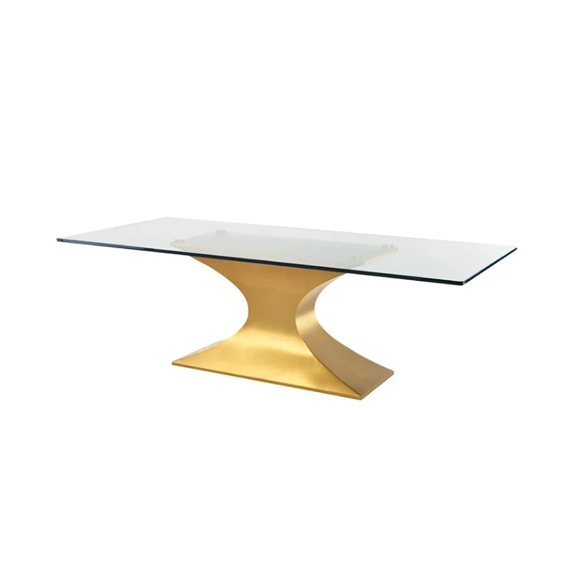 

New Dining Room Furniture Rectangle Dining Table Gold Stainless Steel Tempered Glass Table for Home Hotel Restaurant furniture