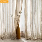Американские занавески из льняной пряжи, полосатые занавески из хлопка и льна для гостиной, спальни, готовые марлевые занавески на заказ