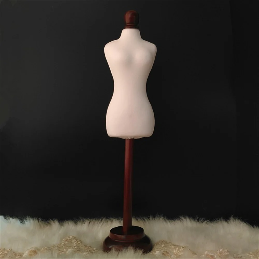 Brown Sewing Jewellery Woman Half Body Mannequin Profissional 1:4 Scale Teaching Tailor Wood Manikin Disk Base Can Pin E025