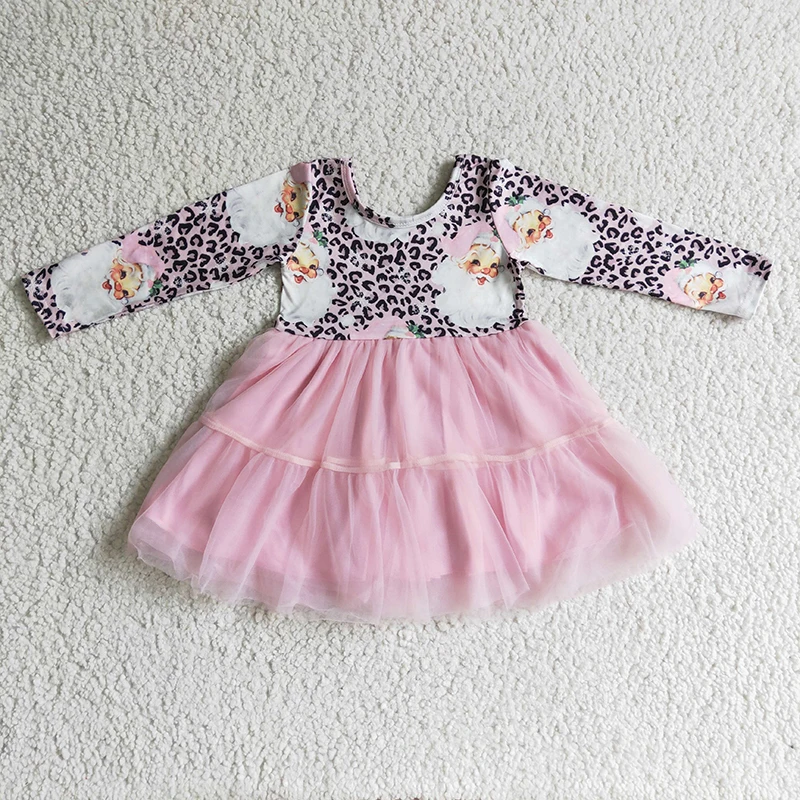 

Оптовая продажа, розовое фатиновое платье с длинным рукавом и леопардовым принтом для маленьких девочек, детская праздничная одежда для маленьких принцесс