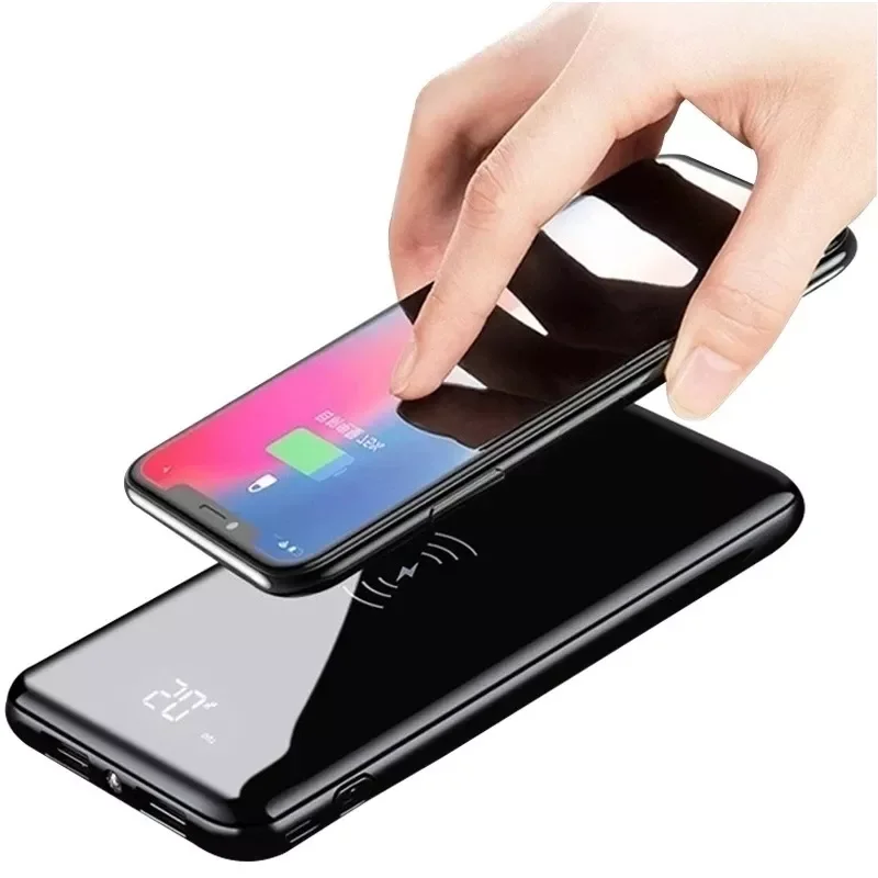 

New` Wireless Charger For iPhone External Battery Bank Qi Wireless 30000mah Power Bank Built-in Charger Powerbank