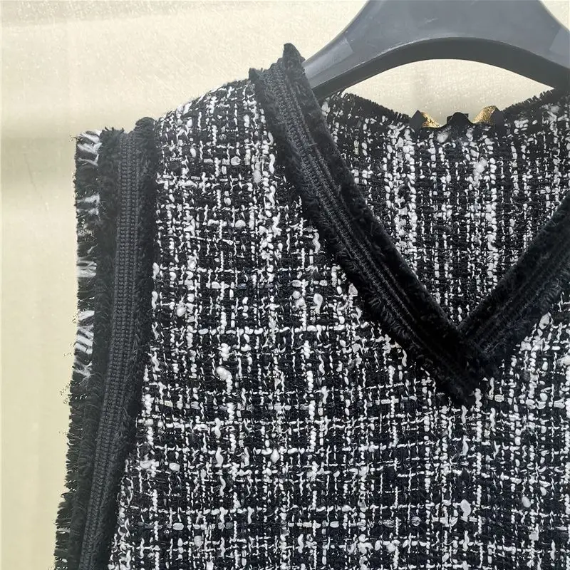 

Женский твидовый пуловер с V-образным вырезом, без рукавов