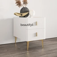 yj Stone Plate Light Luxury White Bedside Table Simple Modern Storage Cabinet Mini Solid Wood Bedside Cabinet