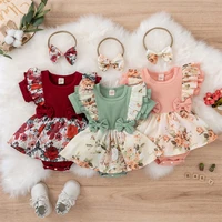 hot sale baby girl clothes summer kids newborn bodysuits dress flower bow patchwork infant bebe rompers jumpsuits with headbands