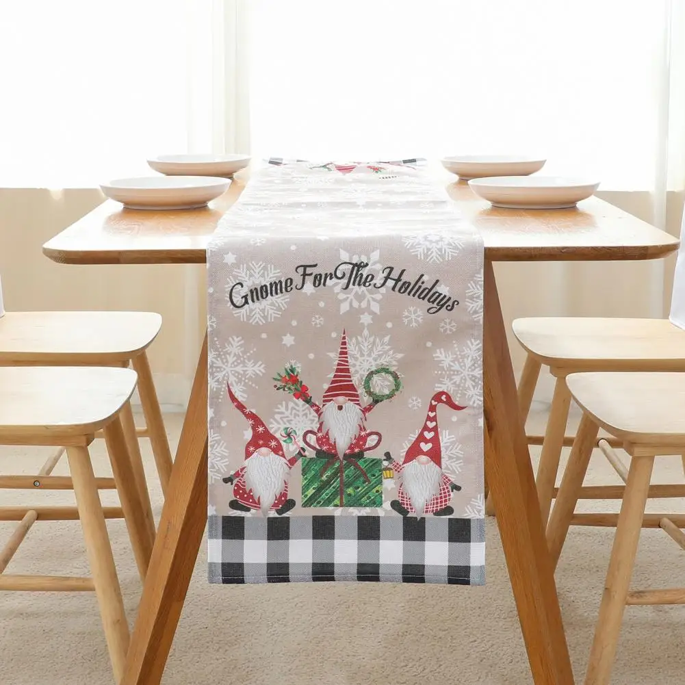 

Protective Table Runner Festive Snowflake Gnome Print Table Runner Durable Exquisite Christmas Decor for Home Festival Snowflake