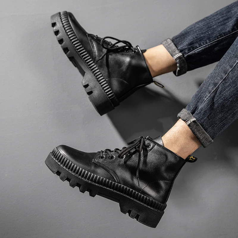 Мужские ботинки средней длины толстая базовая ткань высокие повседневные сапоги