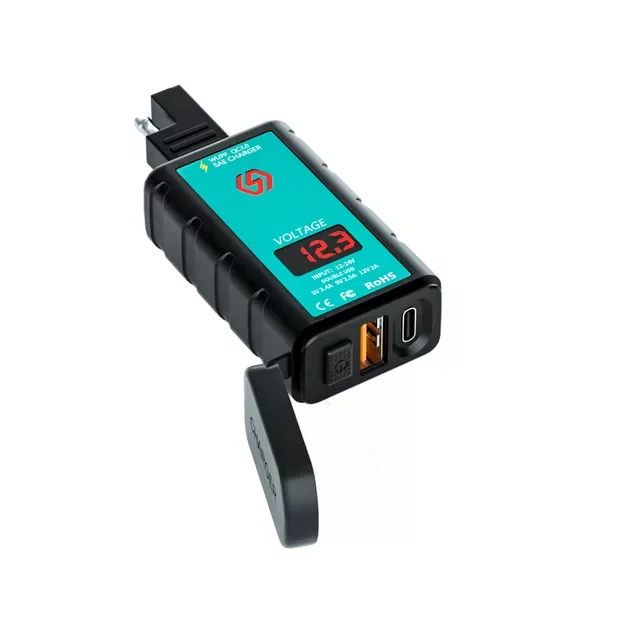 

Motorcycle USB Charger SAE To USB Type-C Voltmeter ON/Off Switch with Waterproof Dust Cover Quick Disconnect Plug Electric Cars
