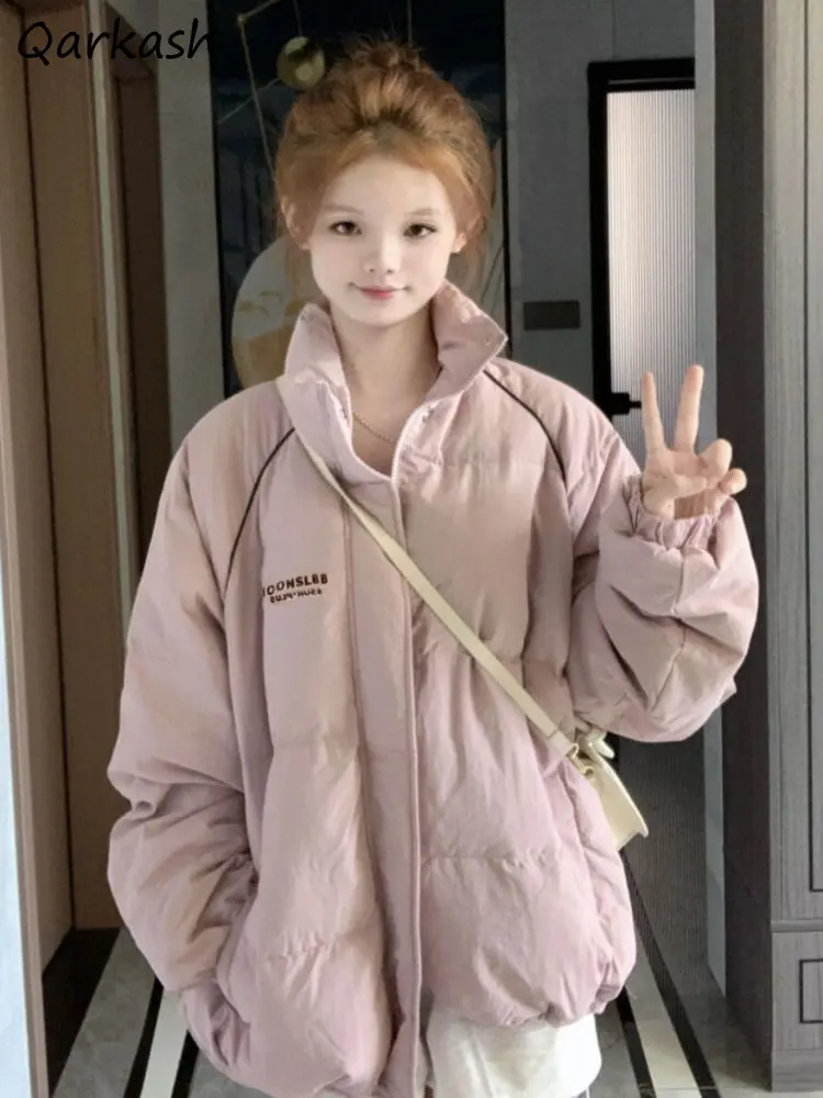 Короткие стильные женские парки, мешковатые толстые зимние пальто для женщин, милая розовая одежда, универсальная женская модная одежда с длинным рукавом