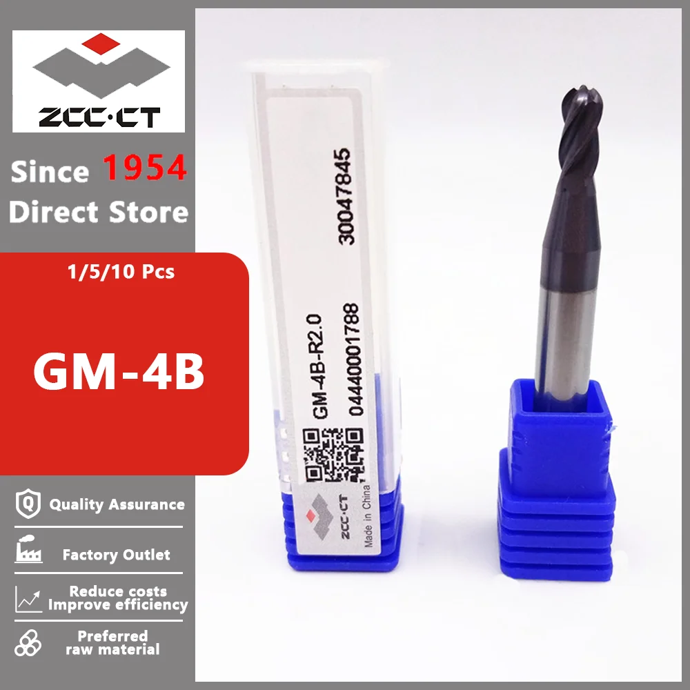 

ZCCCT GM-4B Solid Tungsten Steel 4 Flute Ball Nose Coated End Mill CNC Milling Cutter For Metal Machining Profile HRC50
