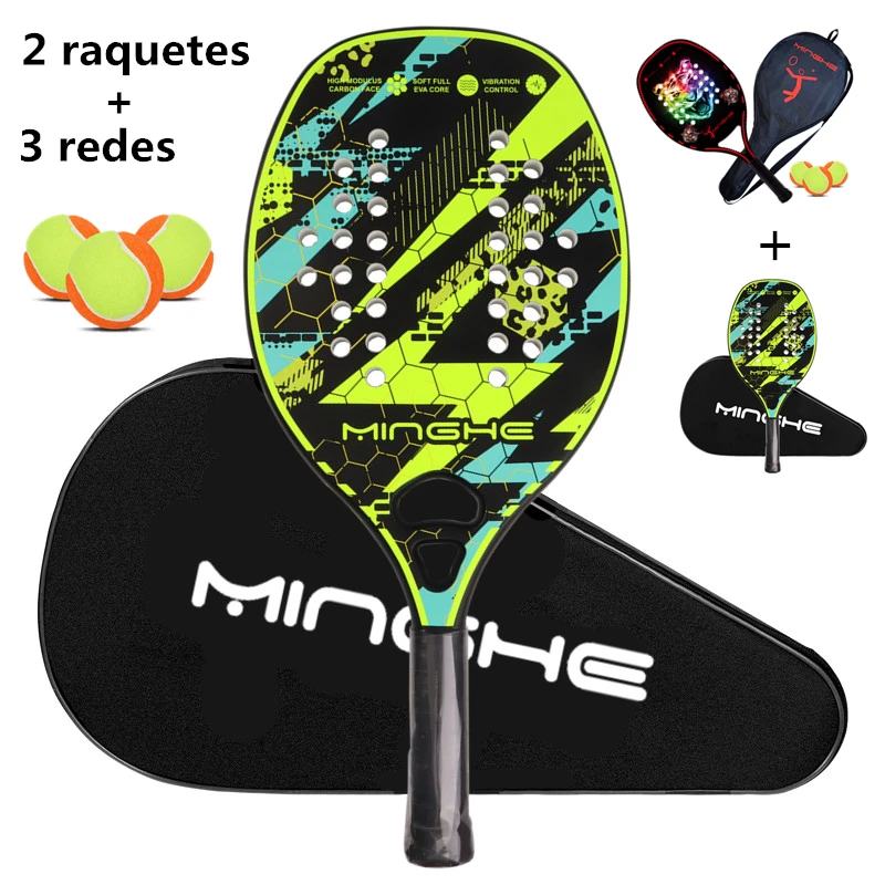 MINGHE carbon fiber beach racket 2pcs tiger head beach racket 5in1 with backpack