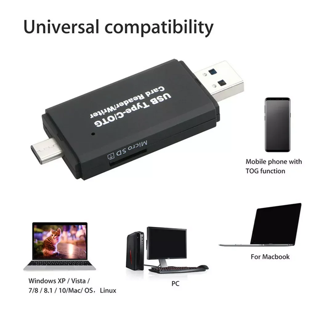 

Устройство для чтения карт памяти 2 в 1 USB 3,0 Type-c с двумя головками