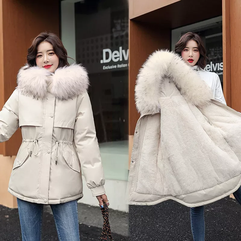 New2022 Collar winter Jacket women 2021 winter loose heavy hair collar chic plush inside Down jacket 9611