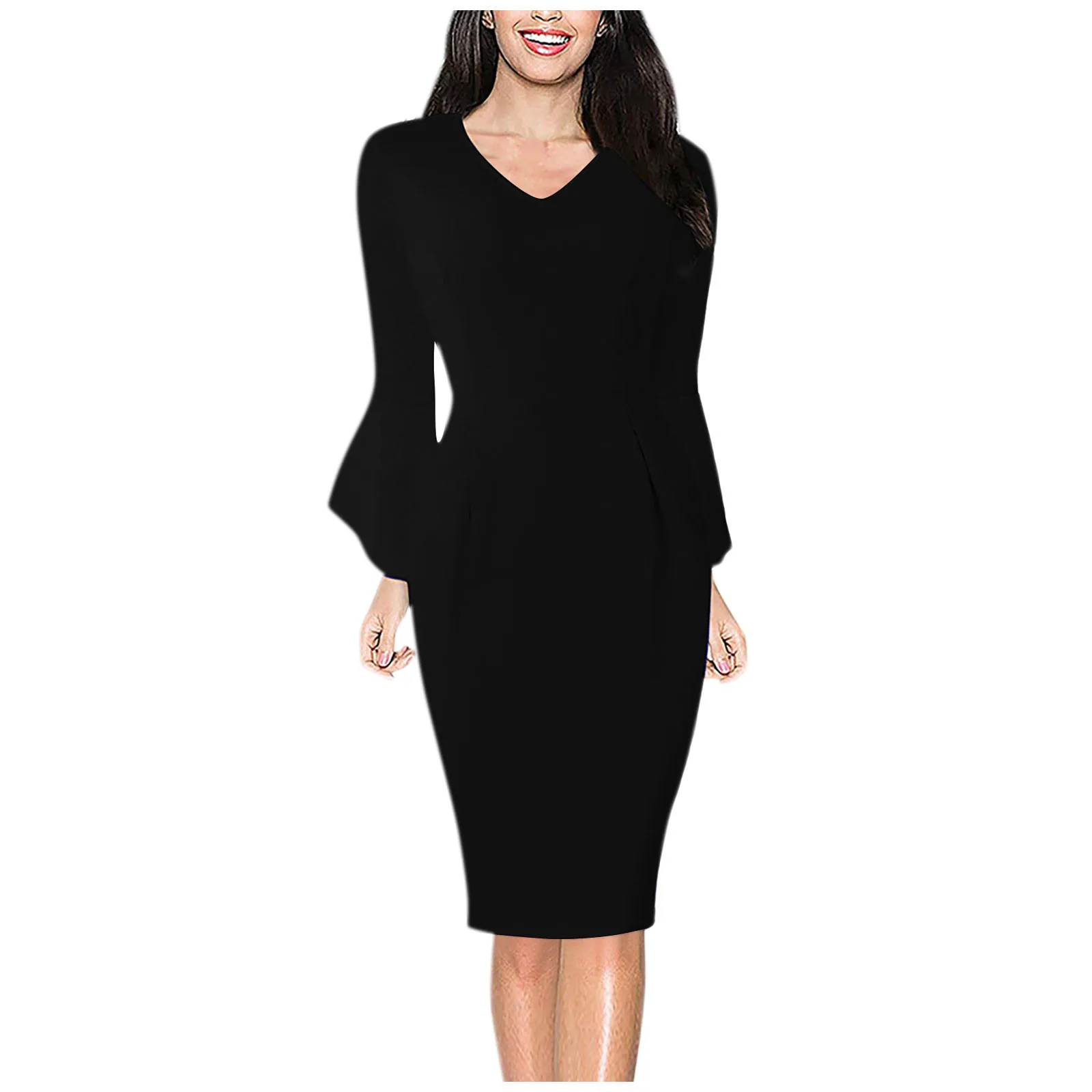 

Женское Платье-макси с V-образным вырезом и длинным рукавом