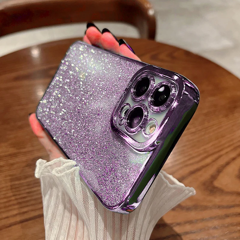 

M3C Square Plating Glitter Phone Case For iPhone 13 14 11 12 Pro Max Mini XS Max XR X 7 8 Plus SE 2022 Soft Silicone Cover funda