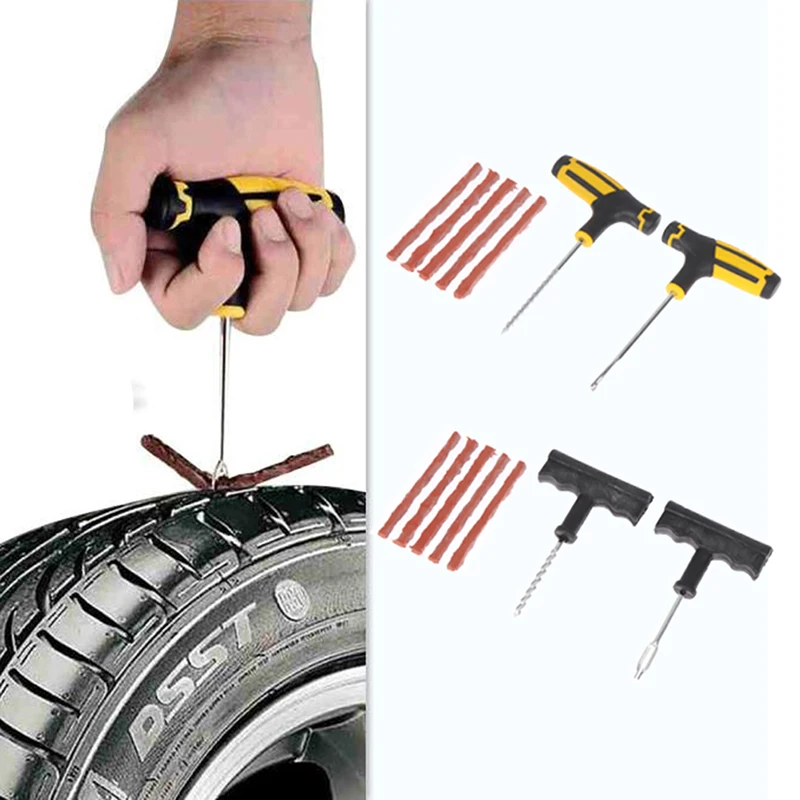 

7pcs/set Car Tire Repair Tools Kit With Rubber Strips Tubeless Tire Puncture Studding Plug Set For Truck Motorcycle black yellow