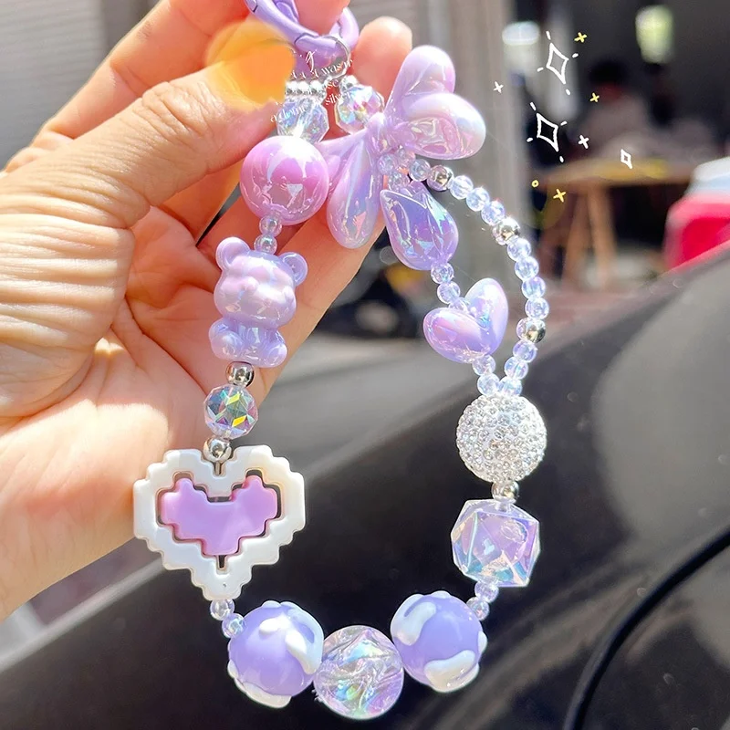 Фото Летний тюльпан Love, красочные круглые бусины, цепочка для сумки, модная ручная сумка для молодых девушек, подвеска, роскошные аксессуары, цепочка для мобильного телефона №2