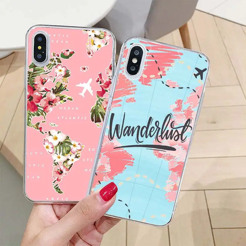 Luxury World Map Travel Soft TPU Phone Case For iPhone 14 13 12 11 Pro XR XS Max Clear Silicone Cover