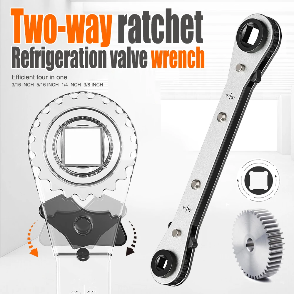 

100 Pcs Two-way 1/4 3/8 3/16 5/16 Inch Ratchet Refrigeration Valve Wrench Professional Air Conditioning Refrigeration Tool