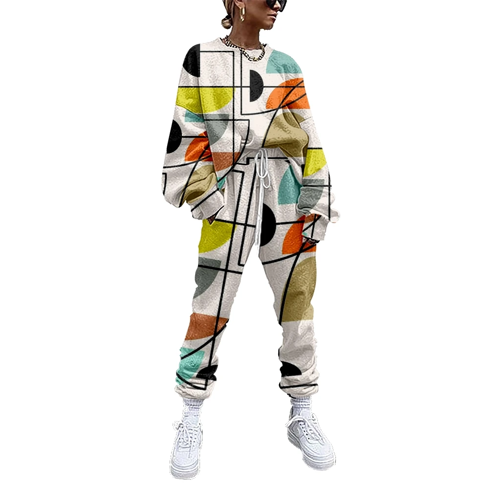 

Women's sportswear two-piece set, fashion casual art design white sportswear casual woolen clothes women's sportswear