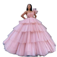 pink quinceanera dresses ball gown 2023 one shoulder sweet 16 tiered prom dresses ruffles debutante gowns plus size vestidos de