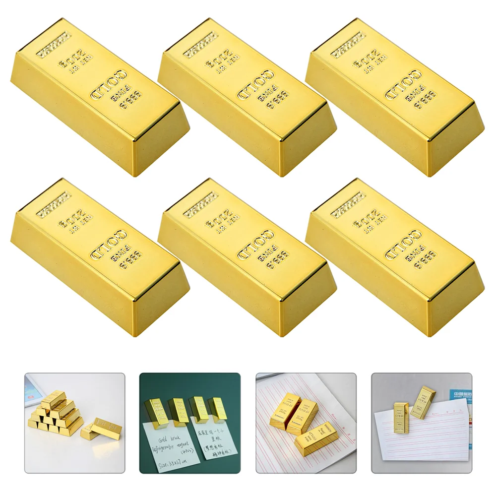 

6pcs Magnet Clips Realistic Gold Brick Refrigerator Magnet Office Magnets Golden Brick Toy