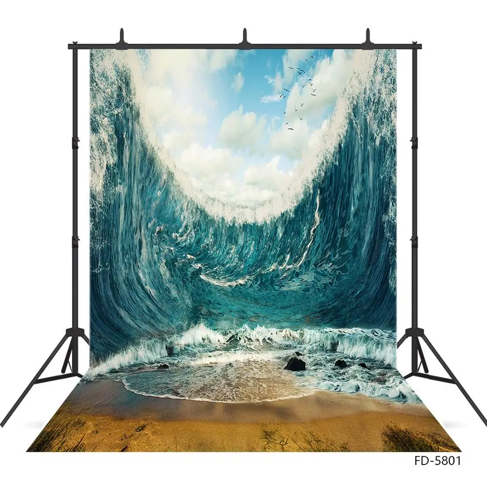 

Huge Sea Wave Land Birds Photo Backgrounds Computer Printed Photography Backdrop for Baby Children Portrait Photoshoot Props