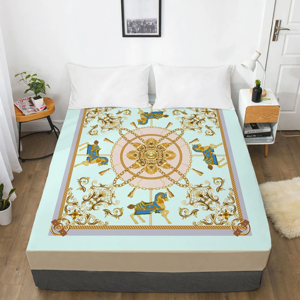 

1pc Elastic fitted sheet bed sheet With An Elastic Band Mattress Cover Bed cover 160x200 150x200 Customizable size horse golden