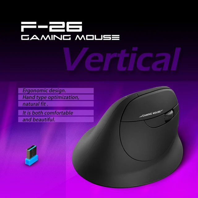 ZELOTES 2.4GHZ Wireless Gaming Mouse 2400 DPI Adjustable F26 Wireless Rechargeable Vertical Mouse for PC Computer Accessories 2