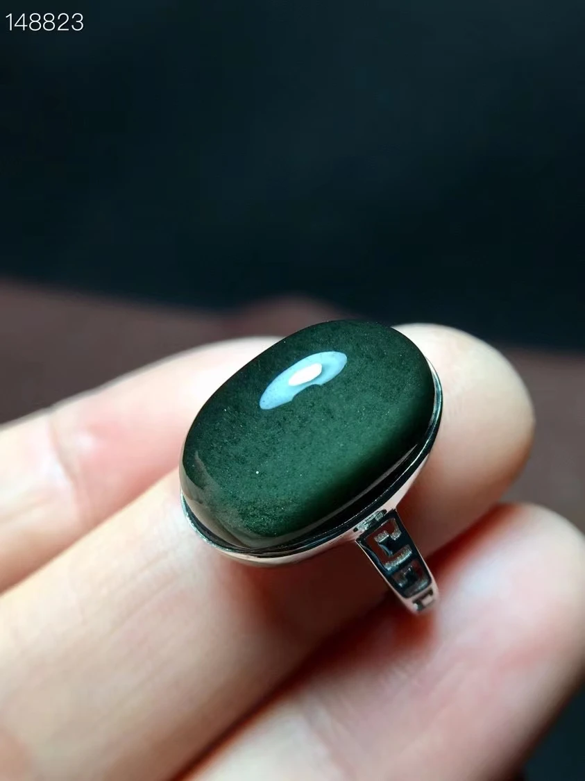 

Natural Green Phantom Quartz Adjustable Oval Ring 17/12mm Women Mem Big Size 925 Silver Green Phantom Jewelry AAAAAA